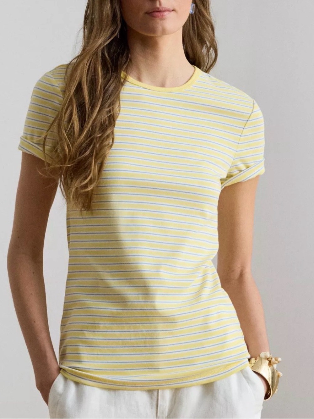 Lauren Ralph Lauren Women's Striped Rib-Knit Stretch Cotton T-Shirt